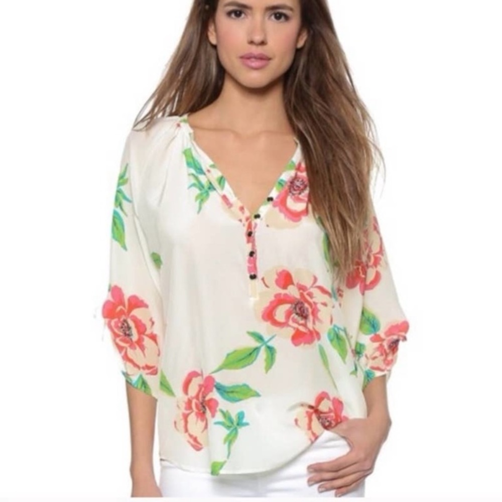 Yumi Kim Anthropologie Floral Silk Blouse Size M
